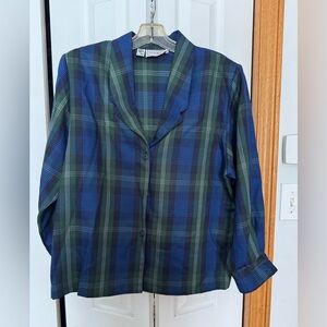 Louben Virgin Wool Plaid Button-Up Blouse